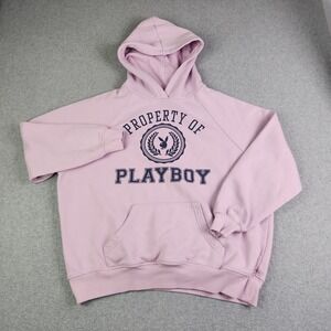 Playboy by PacSun Hoodie Women Small Pink Oversized Fit Fleece Lined Graphic